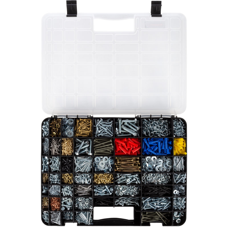 Stalwart 55-Comparment Small Lockable, Portable Toolbox Box for Office Supplies and Craft Storage