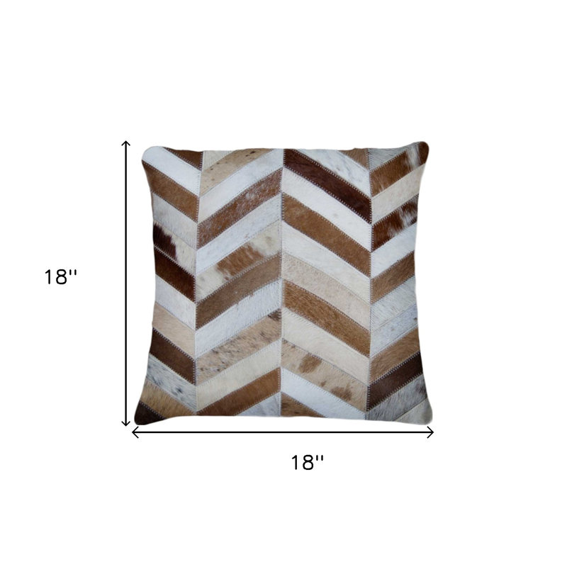 Torino 18" Brown and Natural Cowhide Chevron Pillow Set