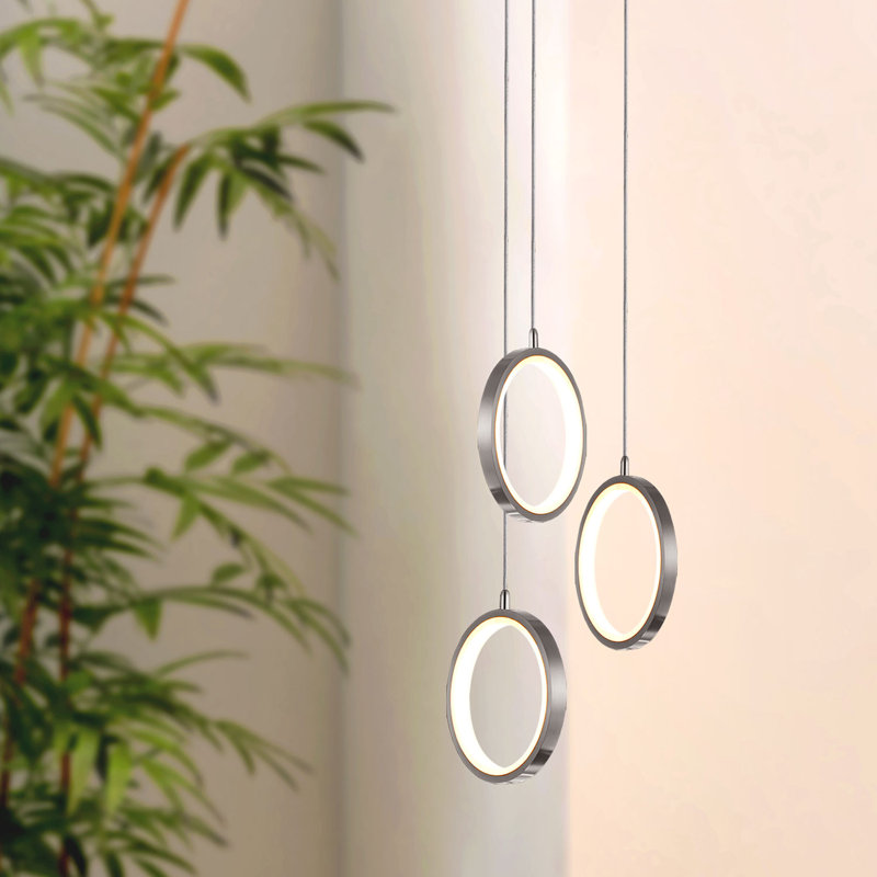 Luminaire suspendu géométrique à DEL à 3 lumières Lauri, Nickel
