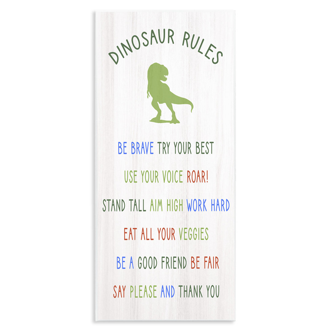 Dinosaur Rules Listed Kids T-Rex Green Reptile Gray Farmhouse Oversized Rustic Framed Giclee Texturized Art By Daphne Polselli Stupell Industries