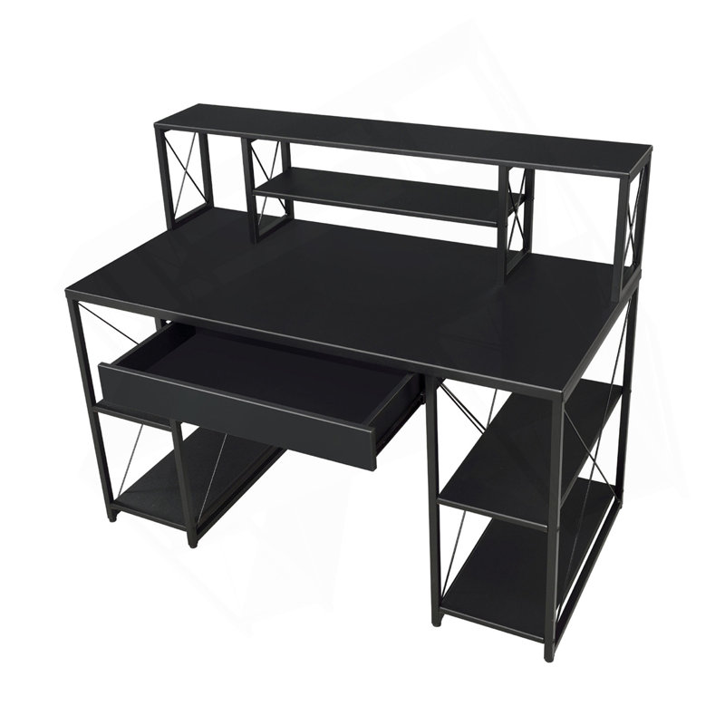 Writing Desk With One Drawer And 8 Open Compartment, Black, 41" H x 24" W x 47" D, Black