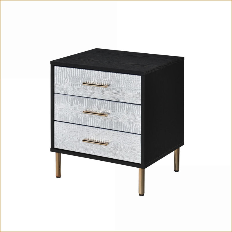 Myles 3-Drawer Nightstand with Black Silver Gold Finish