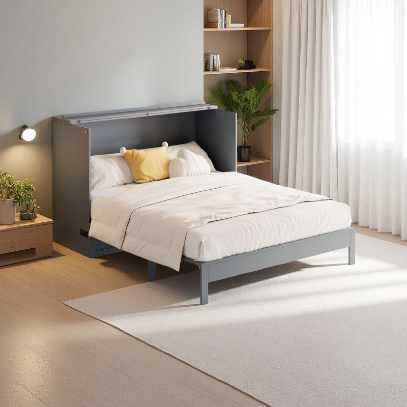 Lit escamotable avec grands tiroirs Murphy, Gris, Lit double