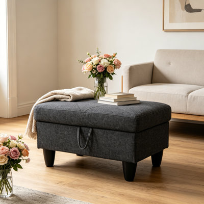 Tufted Linen Storage Ottoman with Lift Top
