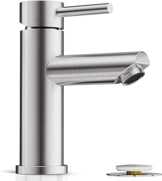 Single-Hole Bathroom Faucet with Drain Assembly, Brushed Nickel