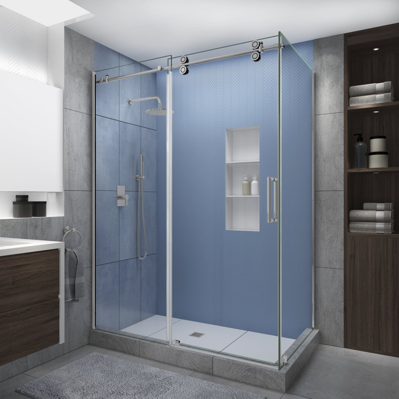 Cabine de douche rectangulaire sans cadre Langham XL l 56 "- P 60" x P 30 "x H 80", Chrome poli, À droite