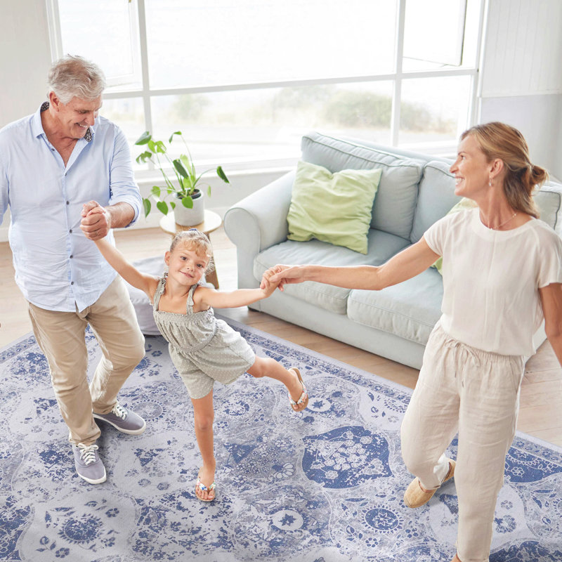 9x12 Area Rug - Blue, Washable, Non-slip, Low-pile, For Living Room, Bedroom, Carpet Store, & Pet Washable Non-shedding, Locker Low-pile