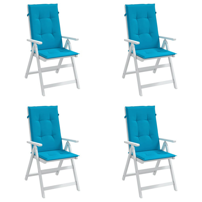 Highback Chair Cushion Set of 4 Blue 100 Percent Polyester Outdoor Seating Cushions, 47.2" H x 19.7" W x 1.2" D, Blue
