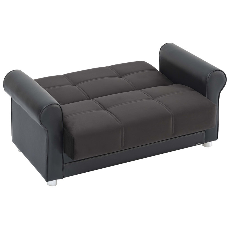 Avalon 65 in. Fabric Upholstered 2-Seater 3-in-1 Sleeper Loveseat Sofa Bed with Storage, Nano Black Chenille
