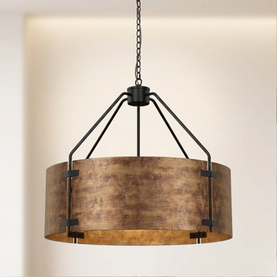 Modern Farmhouse Dining Room Light Fixture, 22" Rustic Metal Drum Chandelier, 4-Light Vintage Industrial Hanging Lamp For Kitchen Island, Hallway, And Stairwell