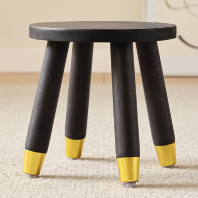 Solid Wood Stool with Gold Foot Caps,Small Round Wooden Ottoman,Plant Stand, Wood Accent Stool