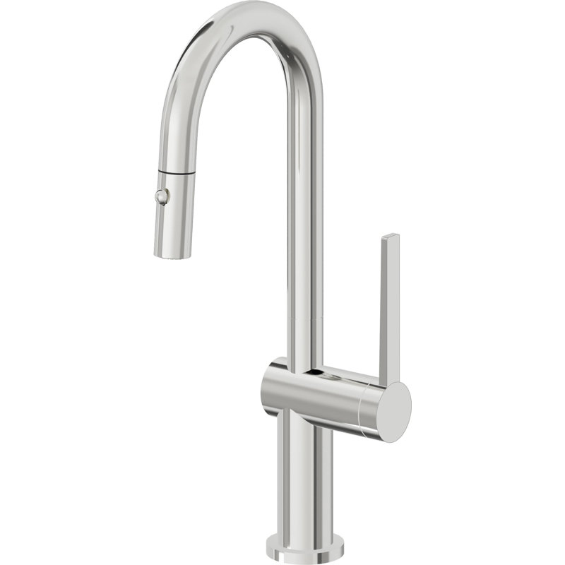 Pull-Down Prep/Bar Faucet With Button Sprayer, Polished Chrome