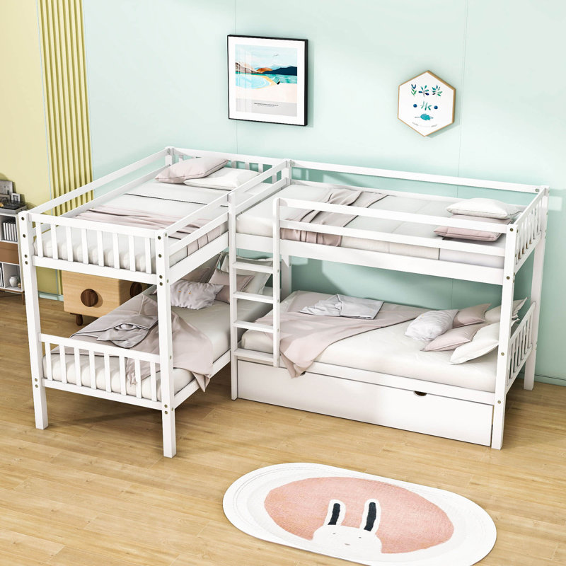Dissie Kids Twin Over Twin Bunk Bed with Drawers, White