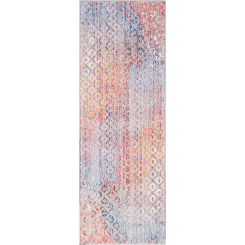 Tapis lilas / mauve à motif géométrique Beatty, Tapis de couloir 2 pi x 6 pi 1 po