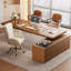Table à thé en L 94,49 po en bois massif brun simple pour le bureau-130147876