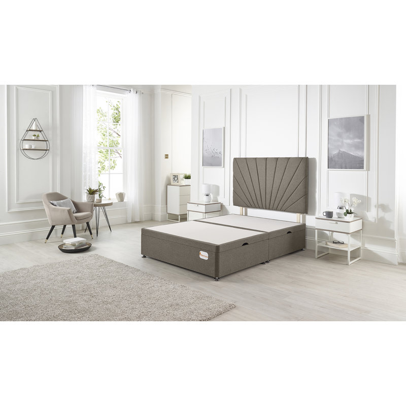 Etheral Side Opening Ottoman Storage Bed with Upholstered Headboard Tweed Fabric, Coffee, Double (4'6)