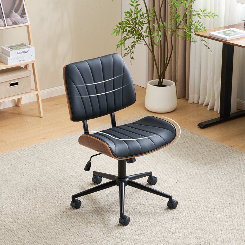 PU Trapezoid Curved Back Swivel Office Chair, Black