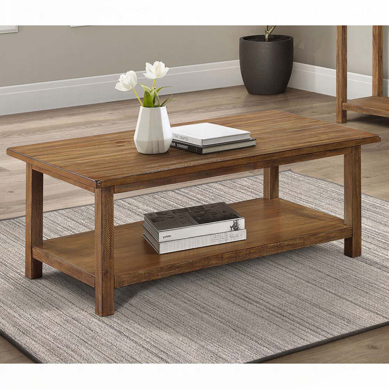 Table basse en bois avec tablette, Brun délavé
