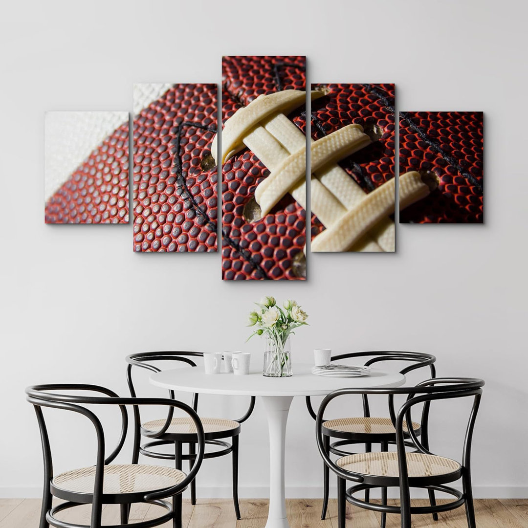 Close Up Of Vintage Red Football Sports Room Décor Modern Extra Large Canvas 5 Pieces Print Wall Art IDEA4WALL