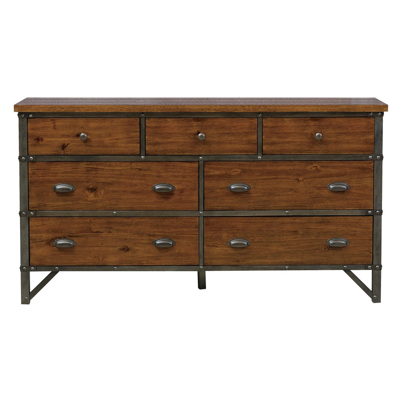 Industrial Design Bedroom Furniture 1Pc Dresser Of 7 Drawers Rustic Wooden Furniture