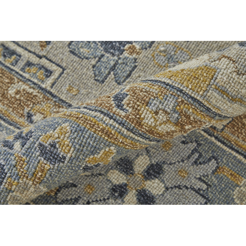 Corbitt Wool Oriental Area Rug in Blue, Rectangle 2' x 3'