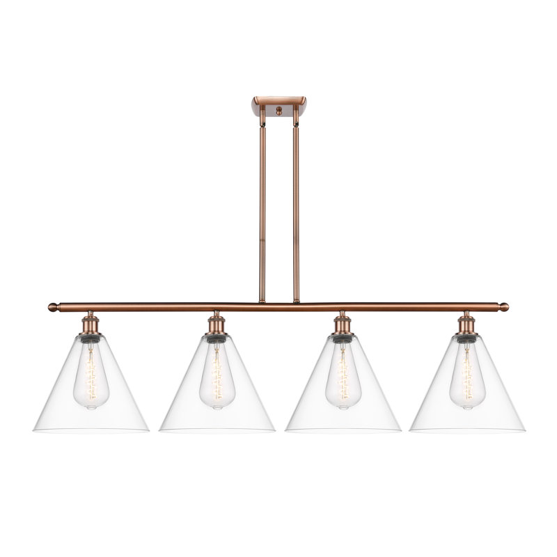 Luminaire suspendu linéaire à 4 lumières pour îlot de cuisine Amelia-Leigh, H 47,25 po x l 50,25 po x P 12 po, Transparent