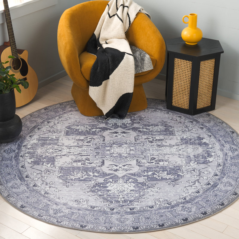 Shaelan Performance Machine Washable Oriental Rug, Round 6'