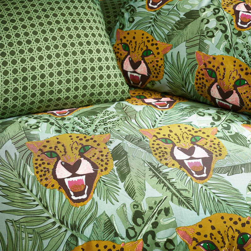 Cotton Blend Floral Duvet Cover Set with Pillowcases, Green, King Duvet Cover + 2 Standard Pillowcases