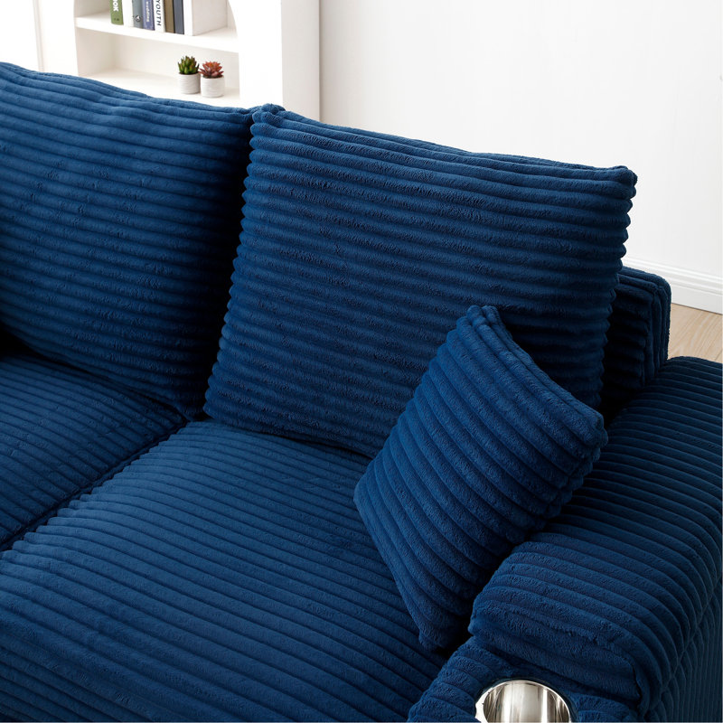 Loveseat With Ottomans,Corduroy Fabric Modular Sectional Sofa,Comfy Deep Plush Couch With Ottomans And Two Pillows,For Small Spaces, Living Room,Bedroom, Office