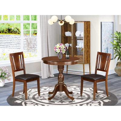 3-Piece Mahogany Finish Solid Wood Top - Dining Room Set - Seats 4