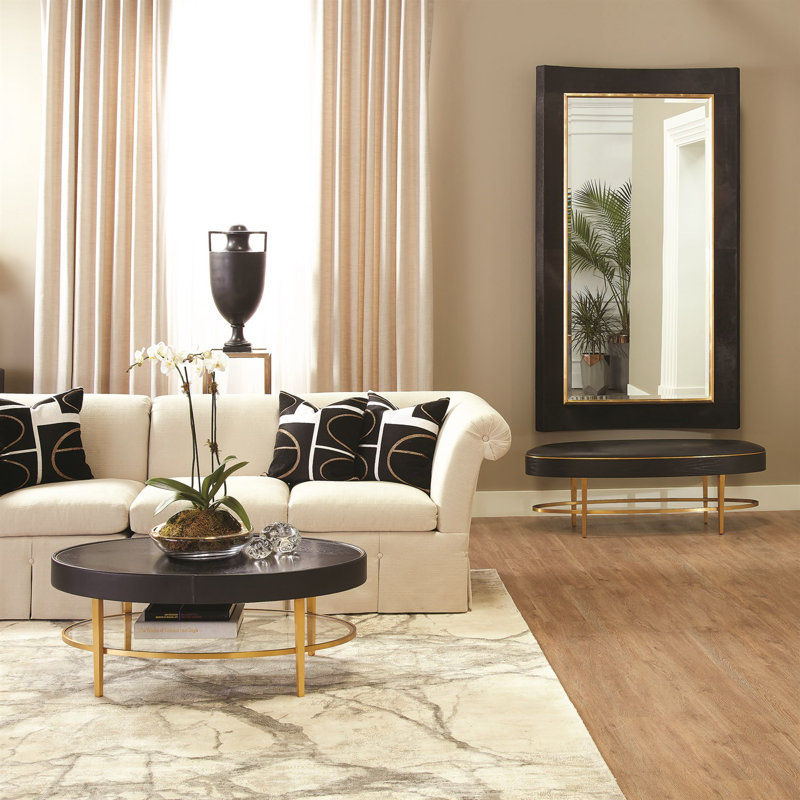 Curved Floor Mirror-Hair-on-Hide, Black