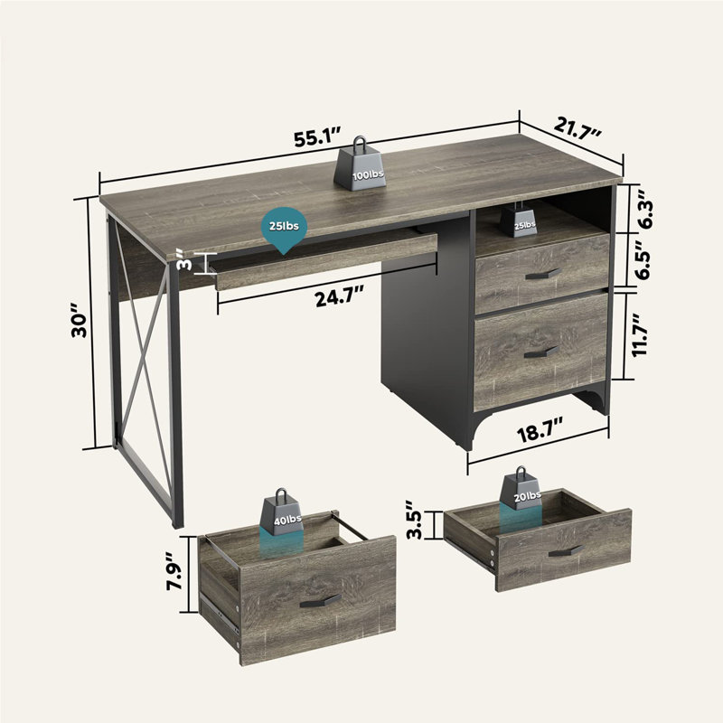 Bureau Myalynn, Chêne gris foncé