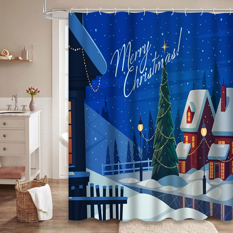Rideau de douche Village Night Christmas Snow Winter Landscape avec 12 crochets, L 72 po x l 72 po