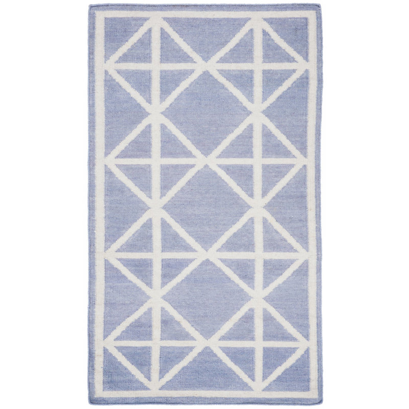 Rodgers Hand Woven Flat Weave Wool/Cotton Geometric Rug in Ivory/Purple, Rectangle 3' x 5'