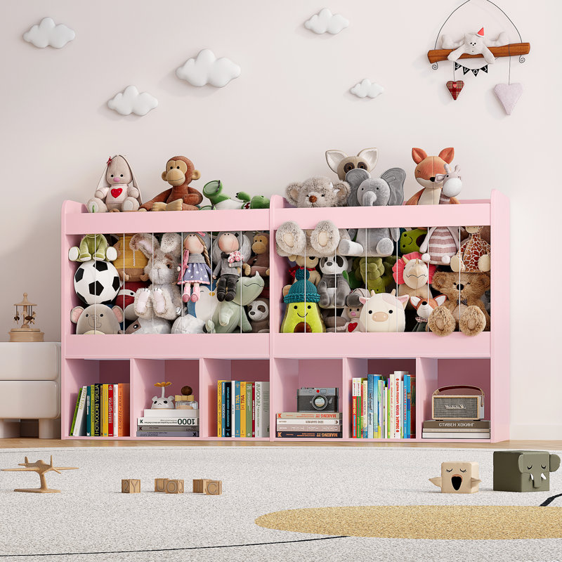 Meuble de rangement pour jouets de 160 cm de large, grande capacité (240 L), avec 6 compartiments ouverts, bibliothèque pour enfants idéale pour la salle de jeux, la chambre d'enfant, la chambre à coucher et la salle de classe (rose)