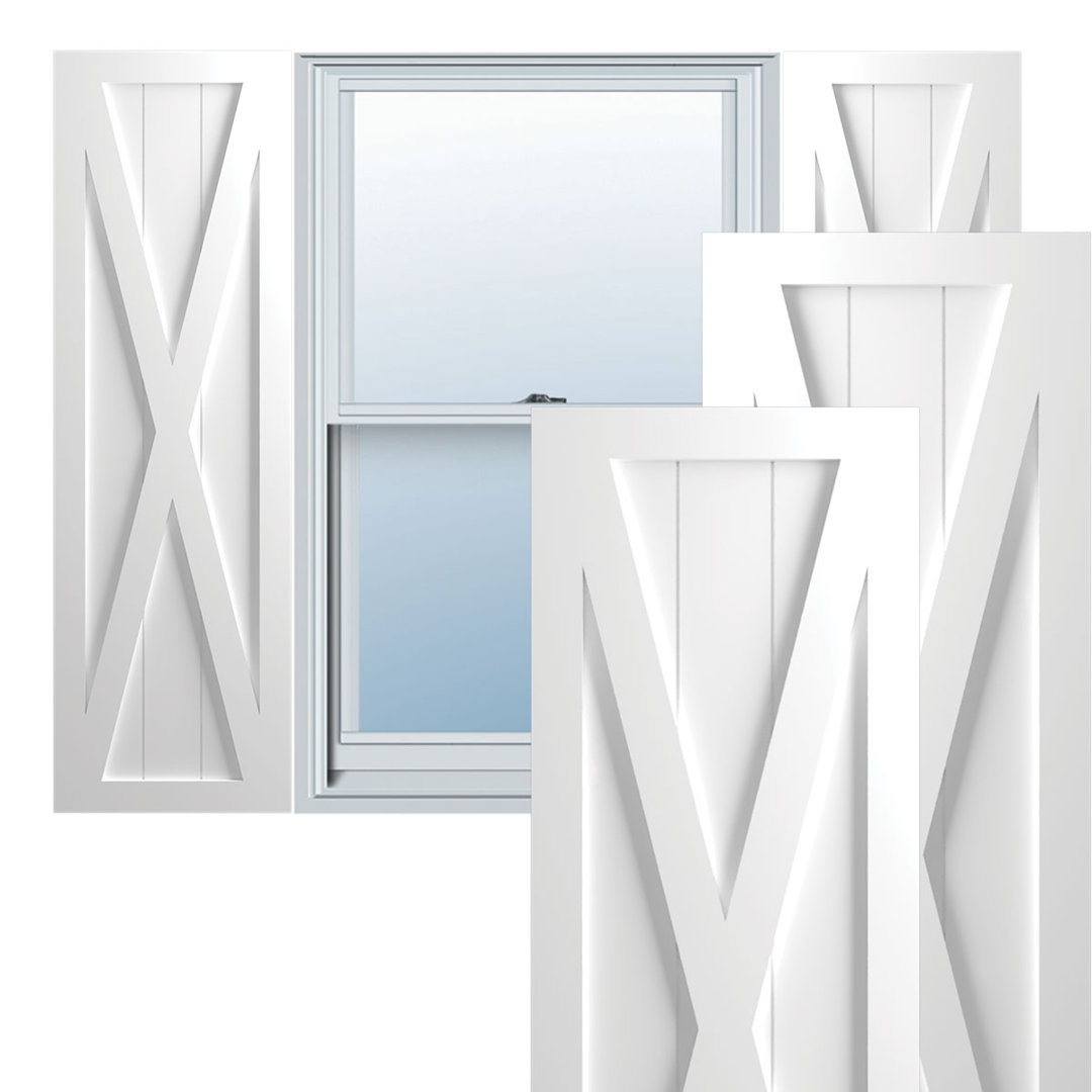 True Fit PVC Single X-Board Farmhouse Fixed Mount Shutters Ekena Millwork 