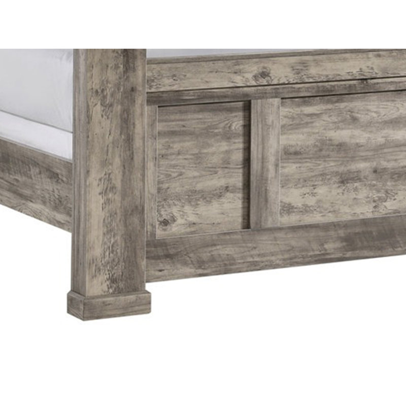 Lit à panneau Elaya, tête de lit arquée à couronne, bois gris patiné, Grand