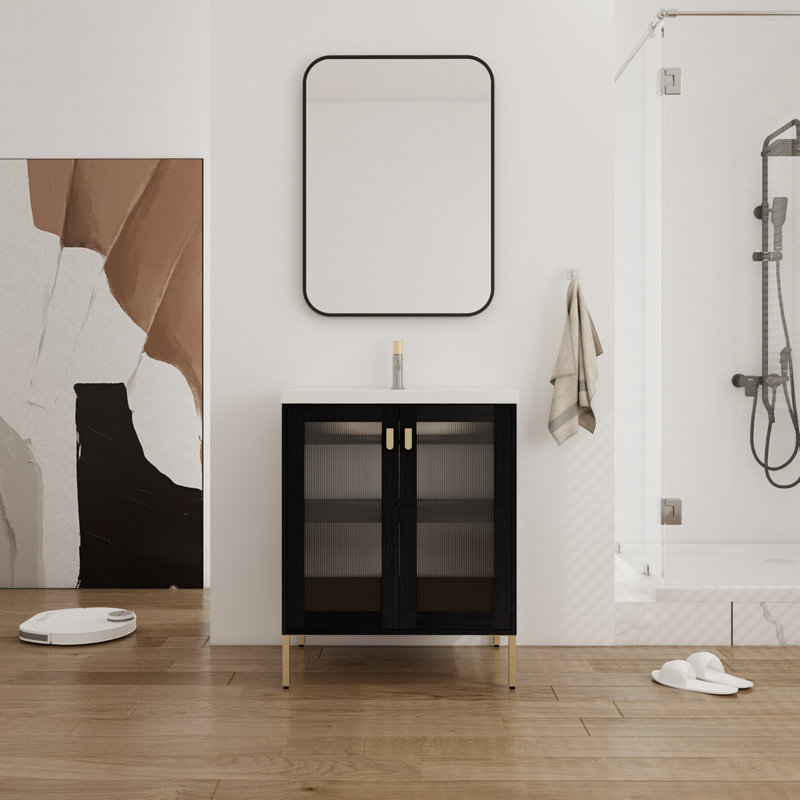Ensemble de meuble-lavabo simple 28,14 po avec plateau en céramique Delmonde