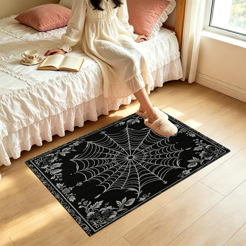  Non-Slip Indoor Outdoor Door Mat, 16"x24",Tarantula graphic entry, Gothic floral spider, 16"x24"