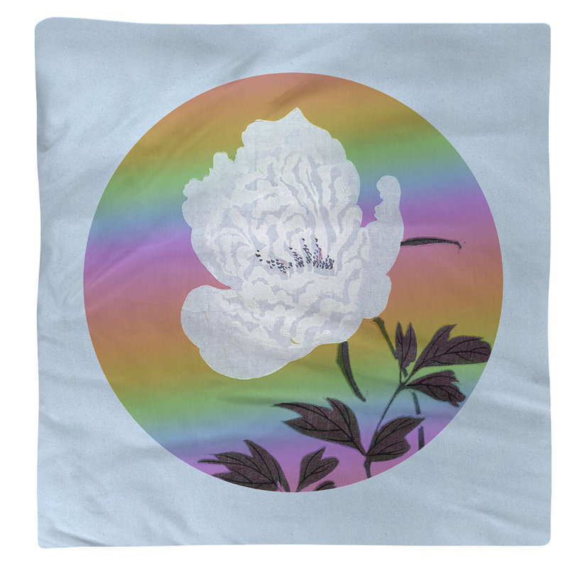 Keito Sato Cotton Floral Square Napkin, Blue Flower & Rainbow