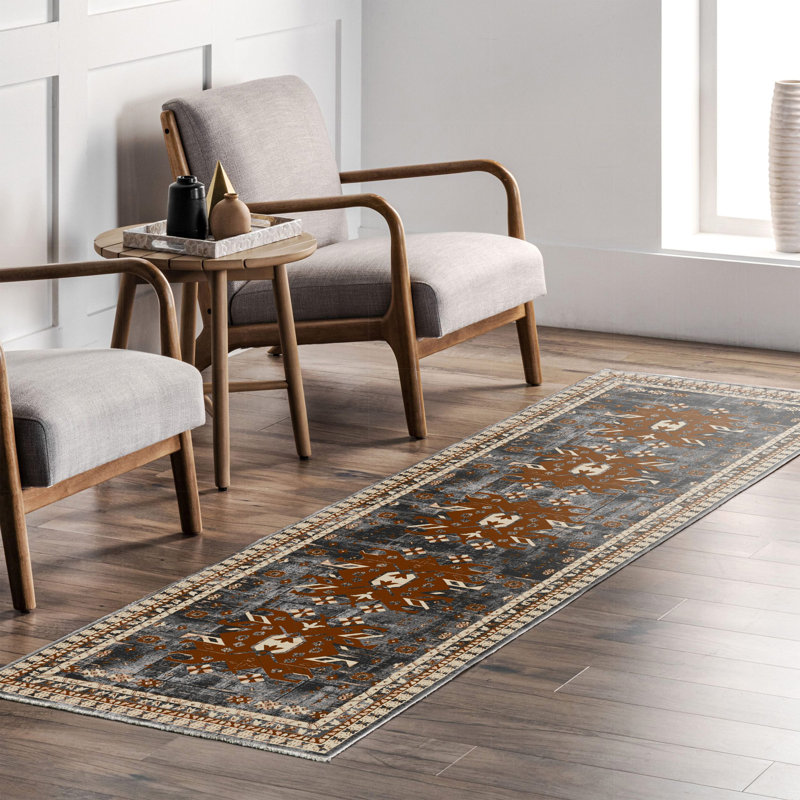 Tapis rectangulaire Zyir avec envers antidérapant, Tapis de couloir 4 pi x 13 pi 2 po