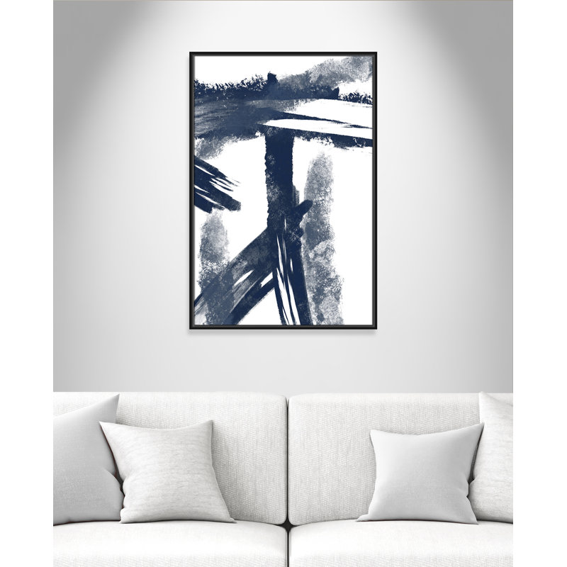 Bleu marine frappant les coutures 1 - reproduction d'art, Toile avec cadre noir, H 37,5 po x l 25,5 po x P 2 po
