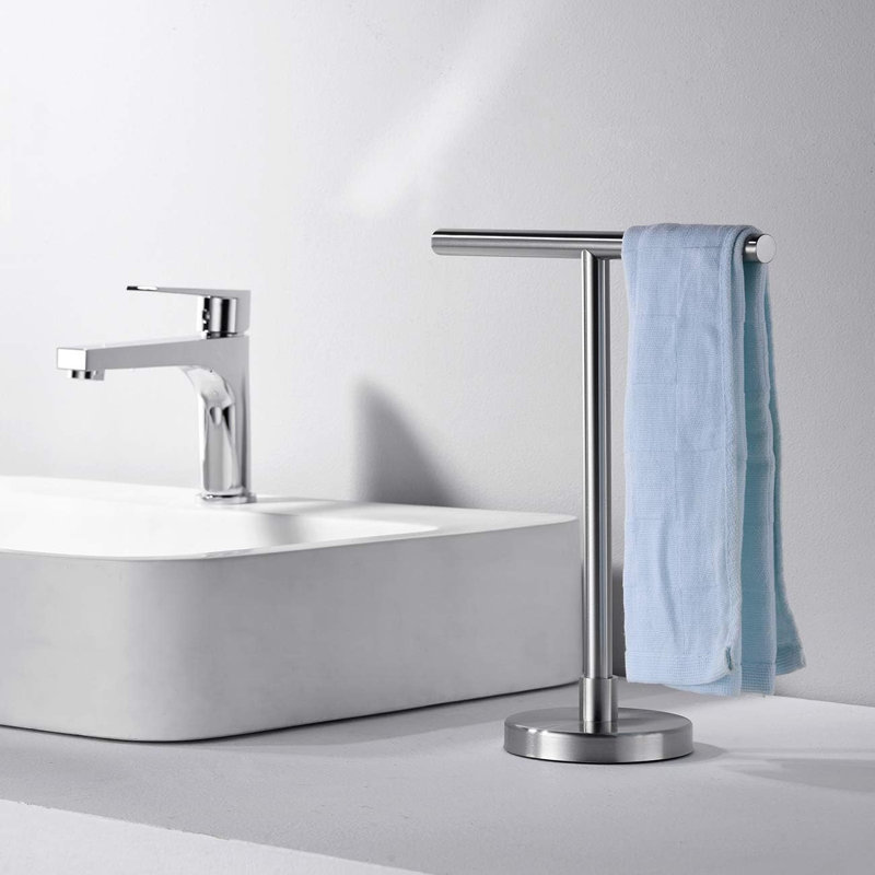 Porte-serviettes de comptoir en T de qualité supérieure, acier inoxydable, Argent