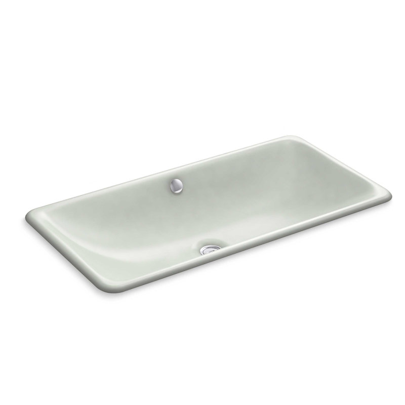 Iron Plains®Trough Rectangle Dual Mount Bathroom Sink with Overflow, Sea Salt