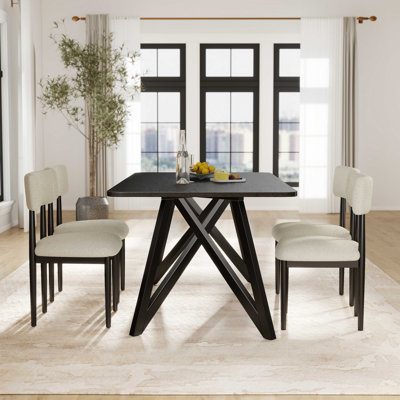 Ensemble de salle à manger 5 pièces, table de salle à manger trépied avec 4 chaises bouclées