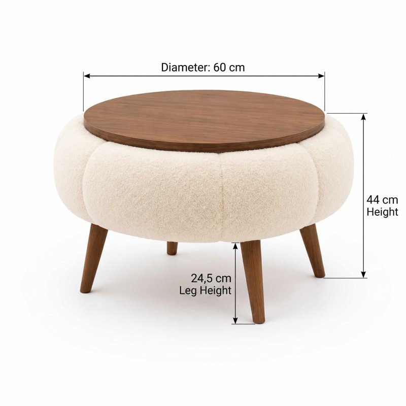 Table basse, 17.32" H x 23.62" W x 23.62" D, Cream/Walnut, Wood