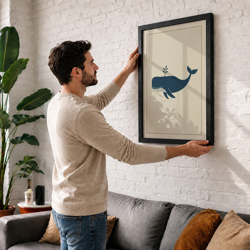 Whale Profile Modern - Framed Print, A2 - 59.4 x 42.0 cm, White