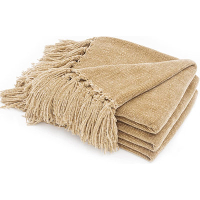 Throw Blanket Soft Cozy Chenille Throw Blanket With Fringe Tassel For Couch Sofa Chair Bed Living Room Gift ( 50" X 60")