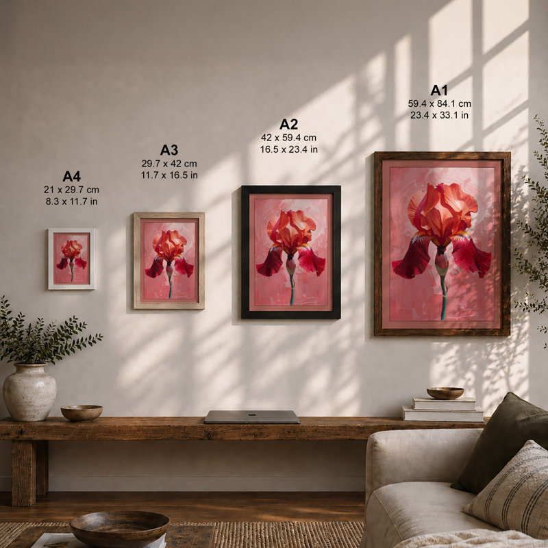 Crimson Iris Botanical - Framed Print, A1 - 84.1 x 59.4 cm, Black