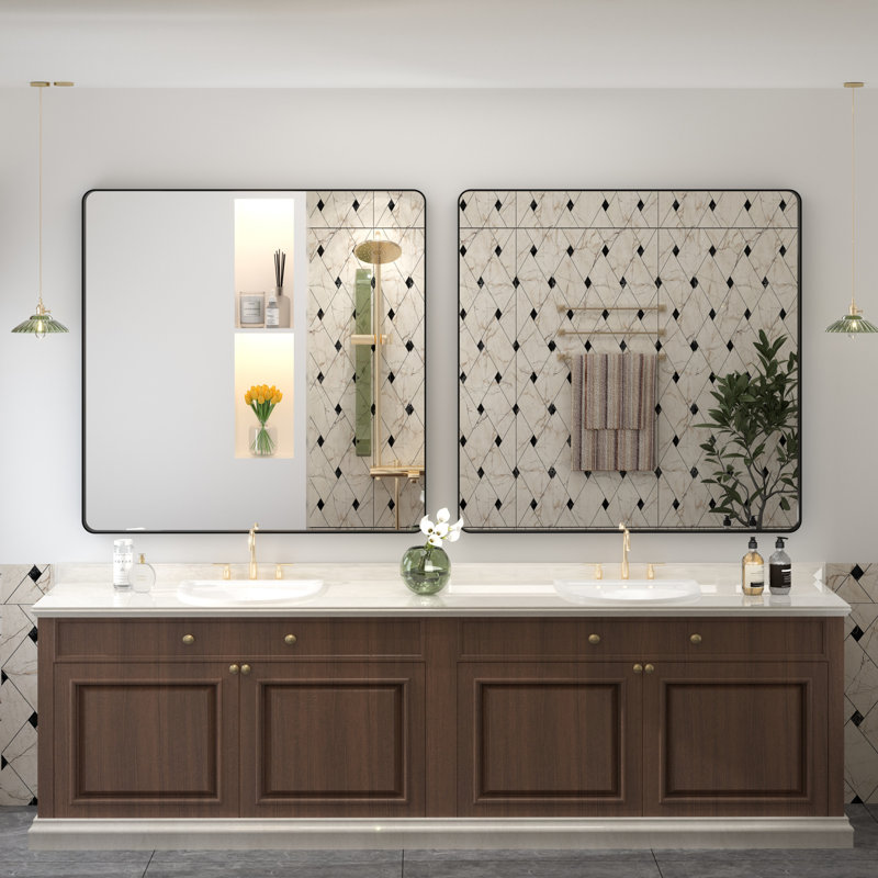 Miroir mural Aevar, Noir mat, 38 po x 38 po